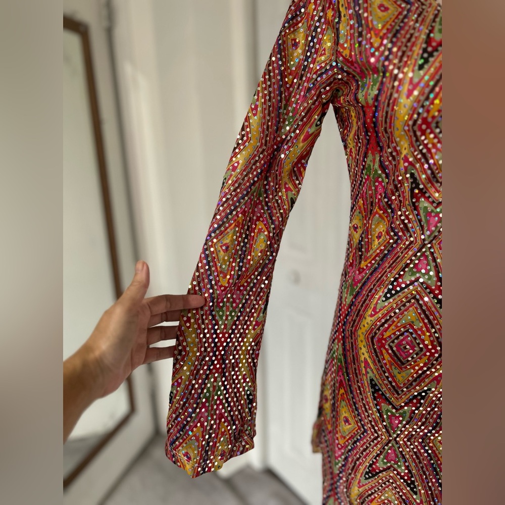 Multicolor Geometric Shiny Patterned Mini Dress W… - image 4
